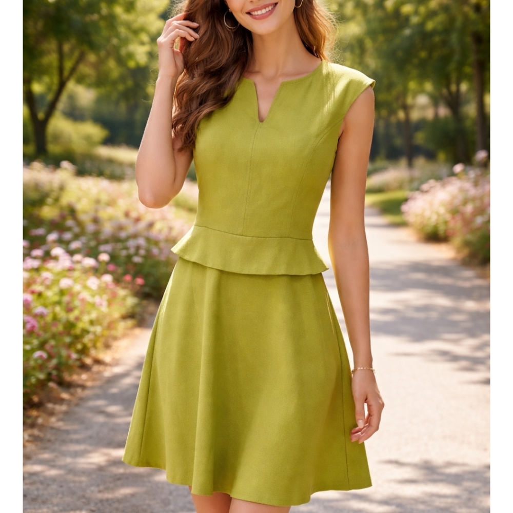 Kasper mini Dress Sz 8p Sleeveless Peplum Fit-and-Flare Dress in Lime Green